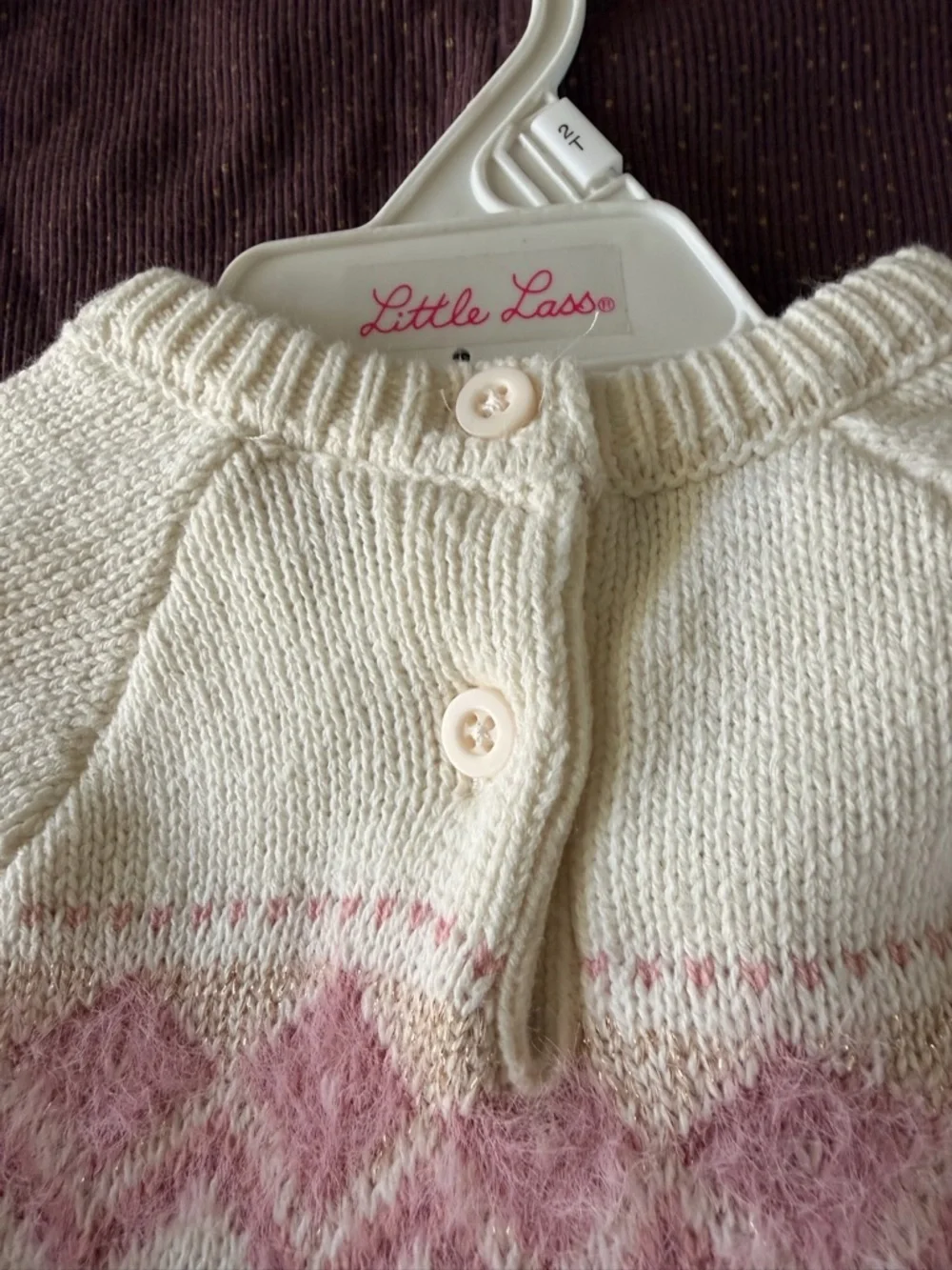 Little Lass Cream and Pink Knit Toddler Pants Set 2T - Picture 5 of 7